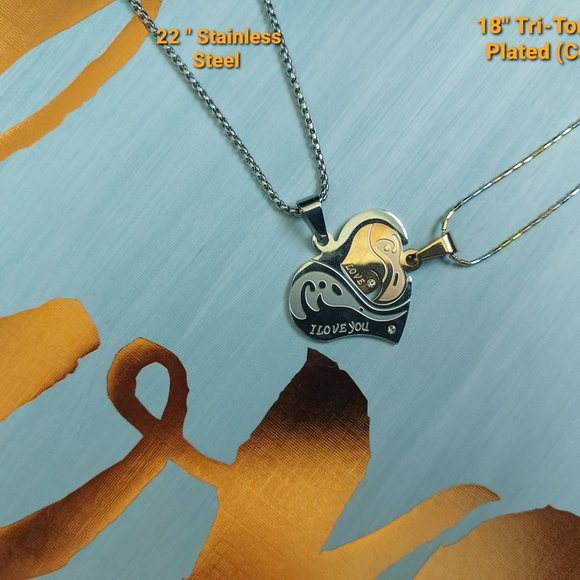 COUPLE'S HEART NECKLACE GOLD PLATED BRAND NEW - Picture 7 of 9